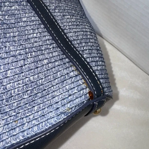 TALBOTS BLUE PACKABLE PAPER-STRAW WOMENS TOTE BAG SHOULDER PURSE - Picture 5 of 15